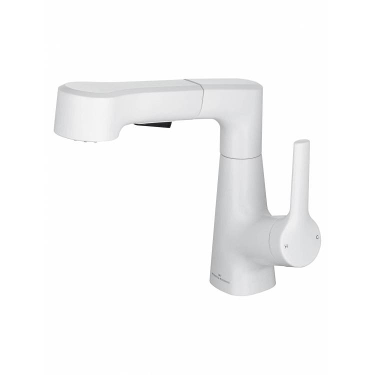 Смеситель для раковины Wonzon & Woghand WW-121B108-MW с выдвижным изливом, белый матовый