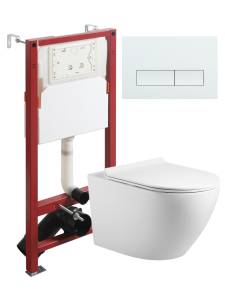 Унитаз с инсталляцией Agger ATI09150L+APB288 безободковый, с крышкой-сиденьем микролифт, с белой кнопкой