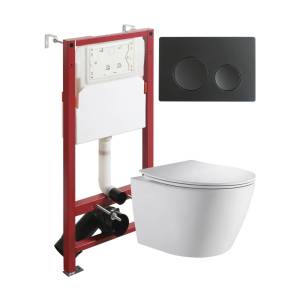 Унитаз с инсталляцией Orange CI07-150W+APB144 безободковый, с крышкой-сиденьем микролифт, с кнопкой, кнопка черная