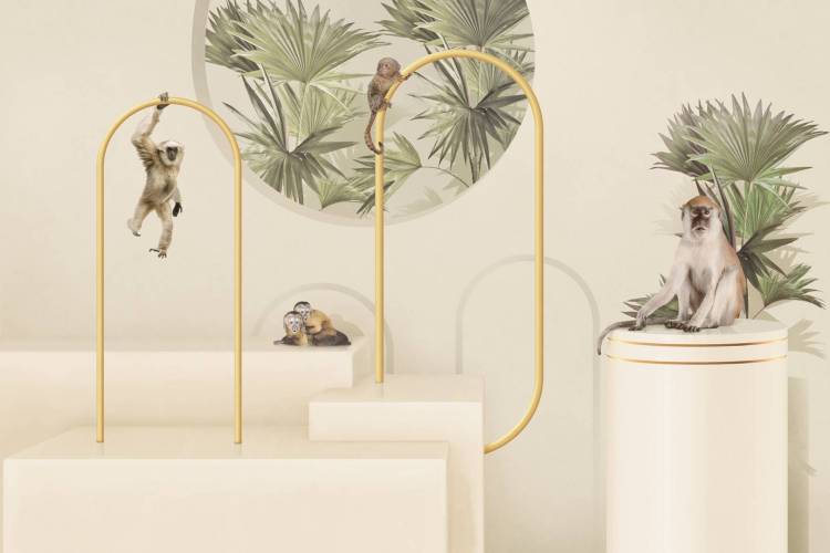 Бесшовные Eco обои Ortograf Гармония 34818 Monkeys in space Шампань OE-G