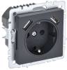 Розетка 1-местная с заземлением, шторками и USB Type A+A IEK Brite BR-R14-16-U21-D31-K53 графит