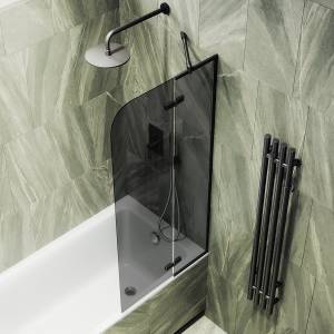 Шторка на ванну MaybahGlass MGV-659-6 69x140, поворотная, стекло графит 6 мм, профиль черный