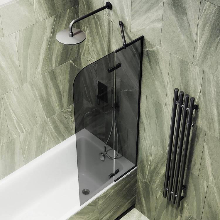 Шторка на ванну MaybahGlass MGV-659-6 69x140, поворотная, стекло графит 6 мм, профиль черный