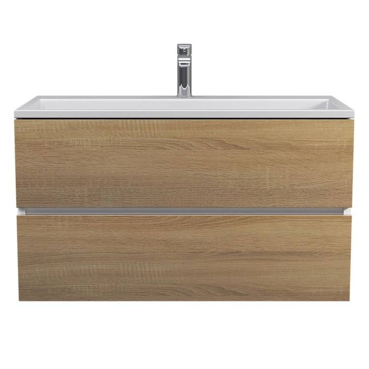 Тумба с раковиной Uperwood Barsa подвесная, белая, дуб сонома, 90 см