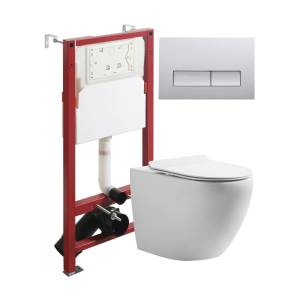 Унитаз с инсталляцией Orange CI07-100W+APB200 безободковый, с крышкой-сиденьем микролифт, с кнопкой, кнопка хром