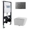 Комплект Abber Rechteck AC1201-AC0105-AC0121NG унитаз подвесной, безободковый, сиденье микролифт, белый, кнопка никель