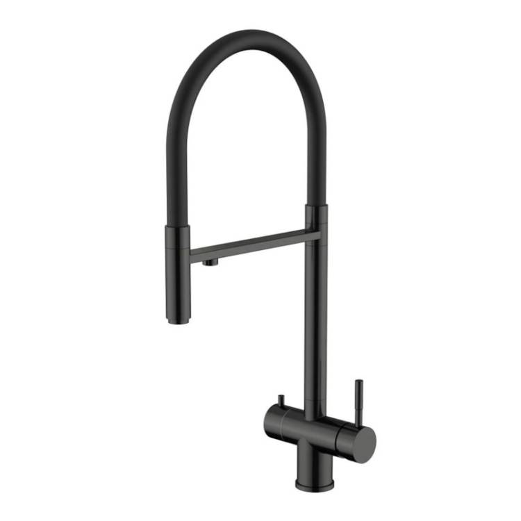Смеситель для кухни Knotlor Infinity SS-16/GM с подключением фильтра, вороненая сталь