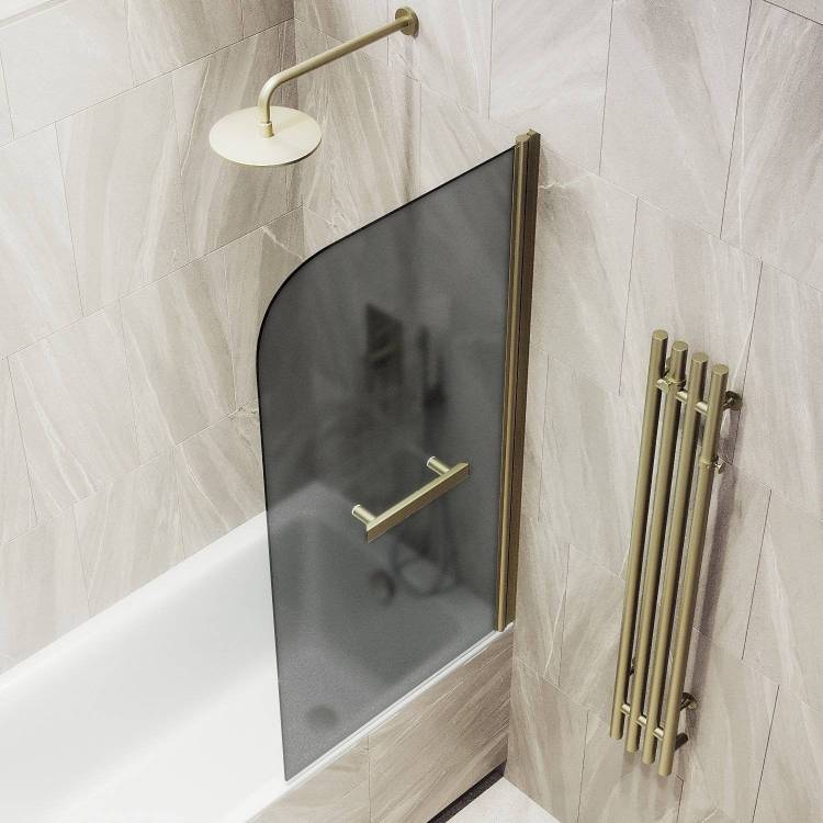 Шторка на ванну MaybahGlass MGV-786-2 70x140, поворотная, стекло графит матовый 6 мм, профиль бронза, с полотенцедержателем