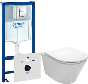 Комплект  Система инсталляции Grohe Rapid SL 38775001 4 в 1 с кнопкой смыва + Унитаз подвесной Jacob Delafon Rodin+ EDY102-00 + Крышка-сиденье Jacob Delafon Rodin+ E23280-00 с микролифтом