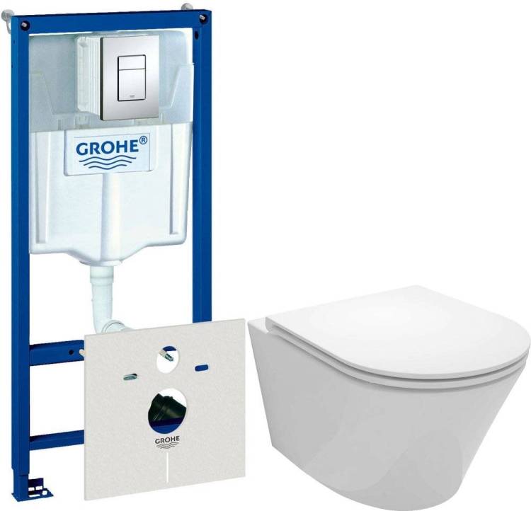 Комплект  Система инсталляции Grohe Rapid SL 38775001 4 в 1 с кнопкой смыва + Унитаз подвесной Jacob Delafon Rodin+ EDY102-00 + Крышка-сиденье Jacob Delafon Rodin+ E23280-00 с микролифтом