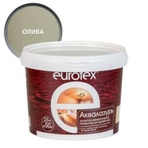 Лак защитно-декоративный для дерева EUROTEX Аквалазурь акриловый лессирующий олива 2.5 л