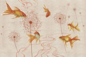 Фреска Ortograf Miracle 33852 Soaring fish gold Кракелюр Золото FK-G