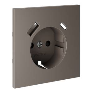 Лицевая панель для розетки с заземлением, шторками и USB Type A+C Voltum S70 VLS001014 капучино