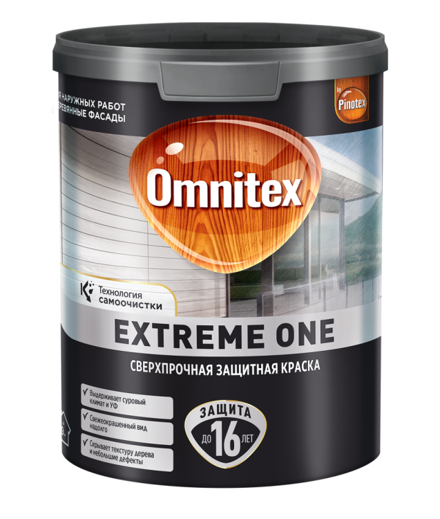 Краска для деревянных фасадов Omnitex Extreme One база BC полуматовая 2.35 л