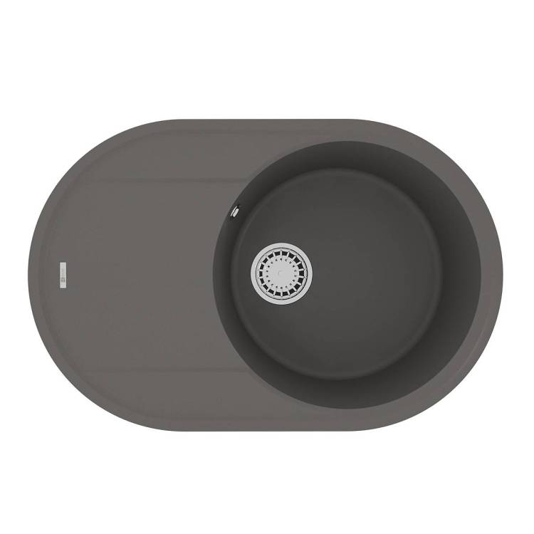 Кухонная мойка Lemark LACHA 760 9910059 врезная овальная с крылом из кварцгранита серый шелк