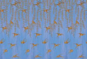 Фреска Ortograf Flora 31161 Japanese Birds steel blue Кракелюр Золото FK-G