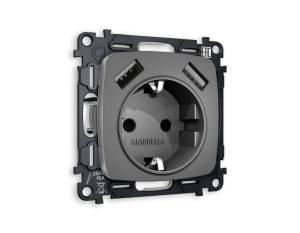 Комплект механизма электрической розетки 2USB A+A 18W (быстрая зарядка) с заземлением Ambrella Volt Omega MO659010