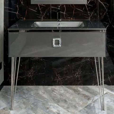 Тумба с раковиной Armadi Art Lucido 100 глянцевый графит, раковина 852-100-GR, ножки хром
