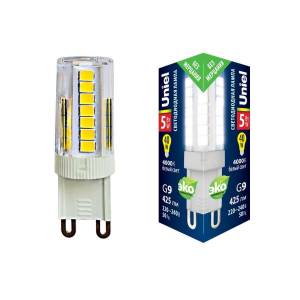 Лампа светодиодная Uniel LED-JCD-5W/4000K/G9/CL GLZ09TR