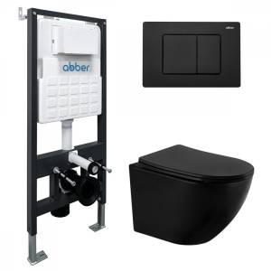 Унитаз с инсталляцией Abber Bequem AC1100MB-AC0105-AC0120MB черный матовый, кнопка черная матовая