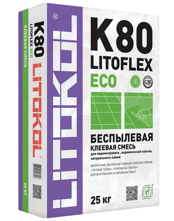 Беспылевая клеевая смесь Litokol LITOFLEX K80 ECO (25 кг)