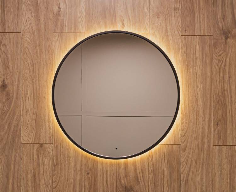 Зеркало Art&Max Asti AM-Ast-800-DS-FNC-Nero с подсветкой, Черное, 80x80