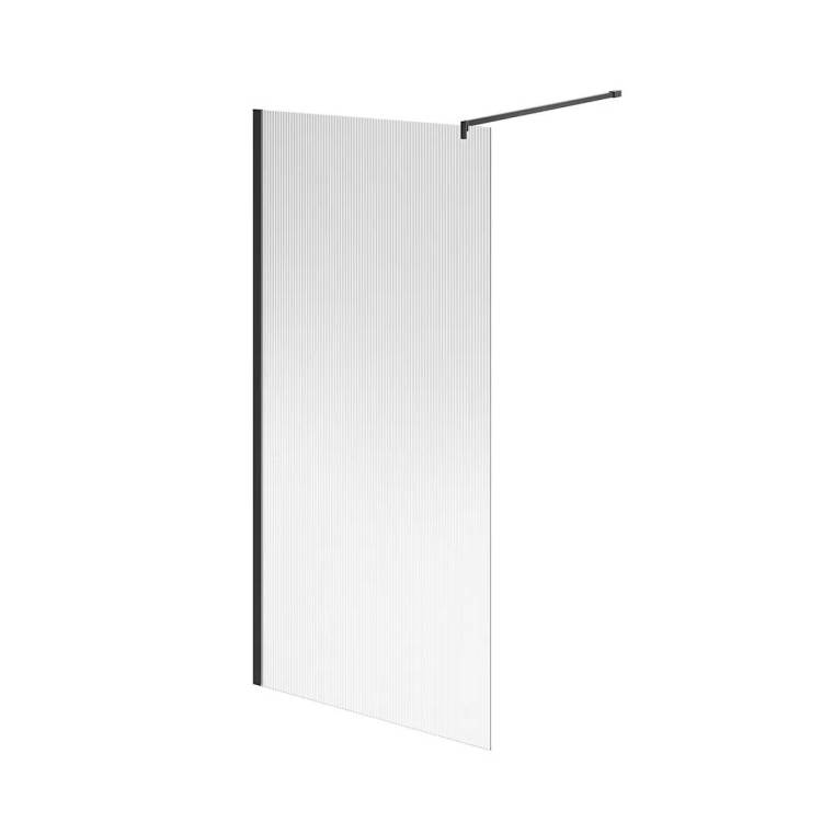 Душевая перегородка Kerama Marazzi Cristallo CT.100.WI.BLK.M с рифленым стеклом, профиль матовый черный, 100х210