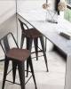 Набор из 6 полубарных стульев Stool Group Tolix YD-H675E-W LG-01 X6 черный глянцевый, темное дерево, со спинкой фото 3