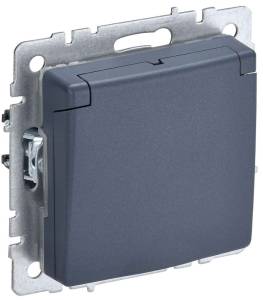 Розетка 1-местная с заземлением, шторками и крышкой IEK Brite BR-R16-16-K35 маренго