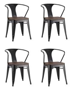 Набор из 4 стульев Stool Group Tolix Arm Wood YD-H440AR-W LG-01 X4 черный глянцевый, темное дерево