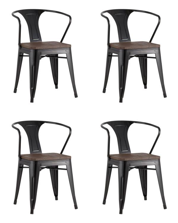 Набор из 4 стульев Stool Group Tolix Arm Wood YD-H440AR-W LG-01 X4 черный глянцевый, темное дерево