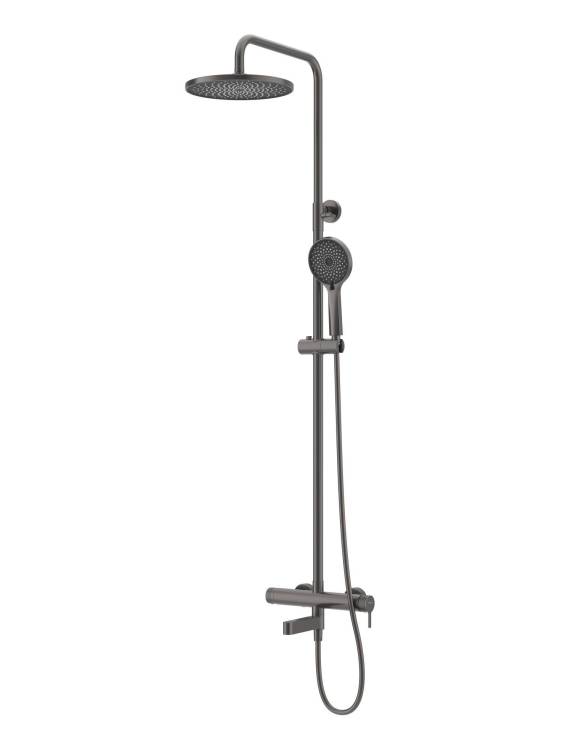 Душевая стойка BelBagno Delta DEL2.0-VSCM-GM с тропическим душем и поворотным изливом, оружейная сталь