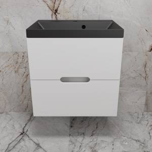 Тумба с раковиной Style Line Матис 60 подвесная, белая матовая, раковина антрацит, 57x60x45