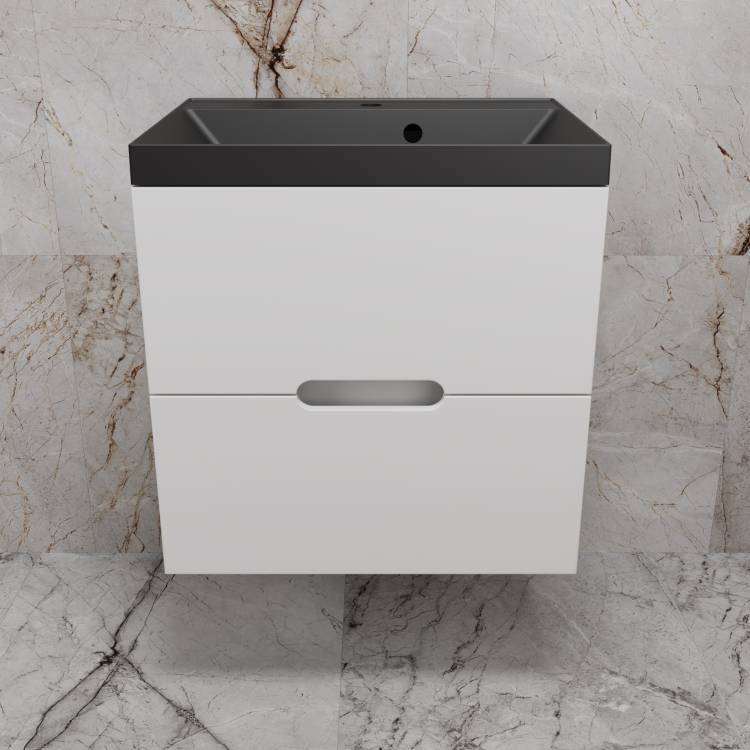 Тумба с раковиной Style Line Матис 60 подвесная, белая матовая, раковина антрацит, 57x60x45