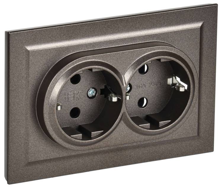 Розетка 2-местная с заземлением IEK Brite BR-R21-16-K45-F темная бронза