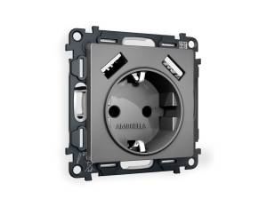 Комплект механизма электрической розетки 2USB A+A 18W (быстрая зарядка) с заземлением Ambrella Volt Alfa MA659010