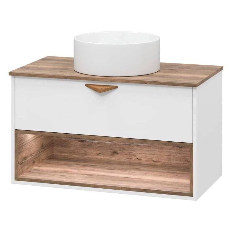 Тумба с раковиной Brevita Bergen - 90 Дуб Гала, Белый матовый 52x90x48