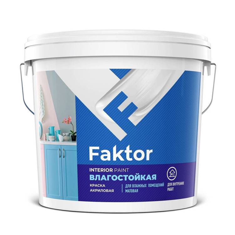 Краска интерьерная влагостойкая Faktor белая 6 кг