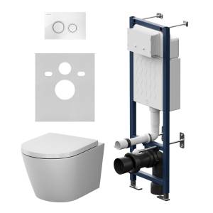 Унитаз с инсталляцией Am.Pm X-Joy IS110101.851900 безободковый, с крышкой-сиденьем микролифт, белый глянцевый, с белой глянцевой кнопкой