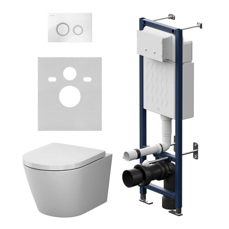 Унитаз с инсталляцией Am.Pm X-Joy IS110101.851900 безободковый, с крышкой-сиденьем микролифт, белый глянцевый, с белой глянцевой кнопкой