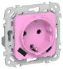 Розетка 1-местная с заземлением, шторками и USB Type A+С IEK Flite FI-R14-16-U22-020-K99 пурпурный