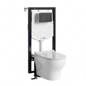 Комплект Wasserkraft Vils 56TLT.010.ME.MB03.H001 унитаз подвесной, белый, сиденье микролифт, с инсталляцией, кнопка матовая черная