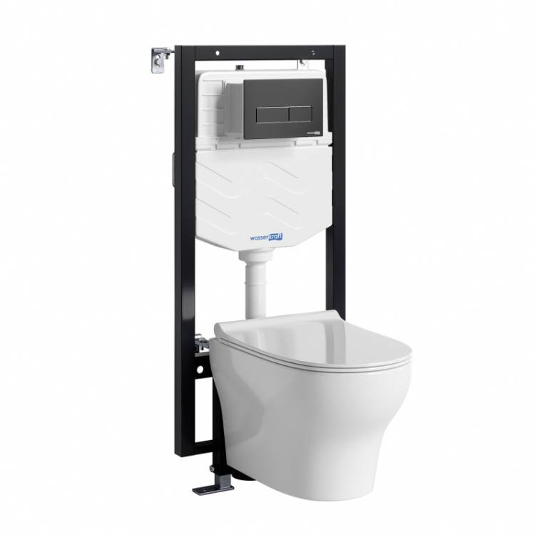 Комплект Wasserkraft Vils 56TLT.010.ME.MB03.H001 унитаз подвесной, белый, сиденье микролифт, с инсталляцией, кнопка матовая черная