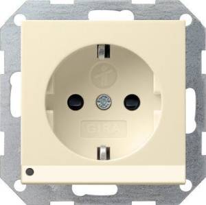 Розетка Gira System 55 Schuko с/з со шторками подсветкой 16A 250V безвинтовой зажим кремовый глянцевый 117001