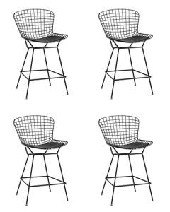 Набор из 4 полубарных стульев Stool Group Bertoia BTY-24L-P6 BL/BL X4 черный с низкой спинкой