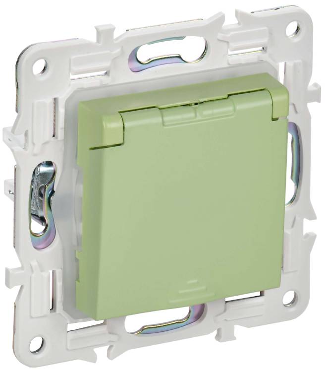 Розетка 1-местная с заземлением, шторками и крышкой IEK Skandy SK-R16-16-44-K06 мятный
