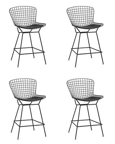 Набор из 4 полубарных стульев Stool Group Bertoia BTY-24L-P6 BL/BL X4 черный с низкой спинкой