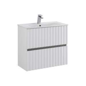 Тумба с раковиной Art&Max Elegant с подсветкой ручек, Белый матовый, 58.5x61