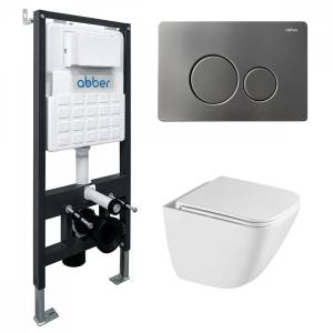 Унитаз с инсталляцией Abber Rechteck AC1220TC-AC0105-AC0121NG безободковый, сиденье микролифт, кнопка никель