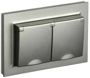 Розетка 2-местная с заземлением, шторками и крышкой IEK Brite BR-R26-16-44-K37-F шампань